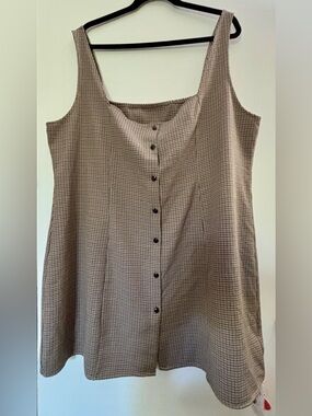Cider Beige Houndstooth Button-Front Dress
